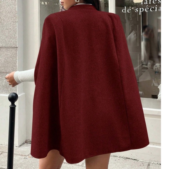 Plus Solid Button Detail Cape Jacket Coat - Picture 9 of 10